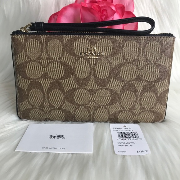 COACH LARGE WRISTLET IN SIGNATURE CANVAS KHAKI/BL - Picture 2 of 16